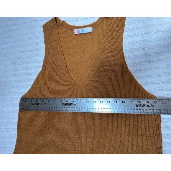 FP Beach Sleeveless Dress Medium Ribbed Knit Mini V-Neck Brown Pockets Beachy - Picture 4 of 9